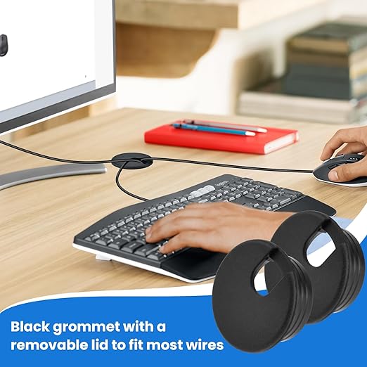 1-1/2 inch(38mm) Black Desk Hole Cover Grommet ABS Plastic Wire Organizers for Computer Desk Cabinet (3 Pack)