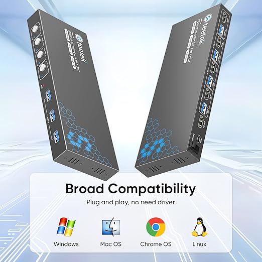 USB 3.0 HDMI KVM Switch 1 Monitors 4 Computers, 4K@60Hz KVM Switches for 4 Computers Sharing Monitor Keyboard Mouse Hard Drives Printer, with EDID Adaptive,1 HDMI Cable and 4 USB Cable