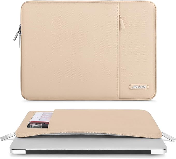 MOSISO Laptop Case 13.3 inch, 13-13.3 inch Laptop Sleeve Compatible with MacBook Air/Pro 13/Pro 14 M5 M4 M3 M2 M1, HP Dell ASUS Lenovo,Polyester Vertical Computer Sleeve Bag with Pocket, Apricot