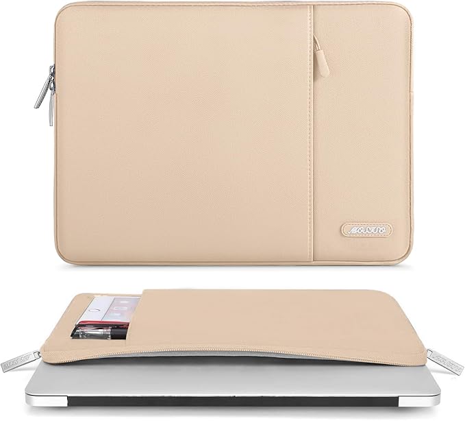 MOSISO Laptop Case 16 inch, 15-15.6 inch Laptop Sleeve Compatible with MacBook Pro 16 M5 M4 M3 M2 M1, HP Acer Dell Lenovo ASUS, Polyester Vertical Computer Sleeve Bag with Pocket, Apricot