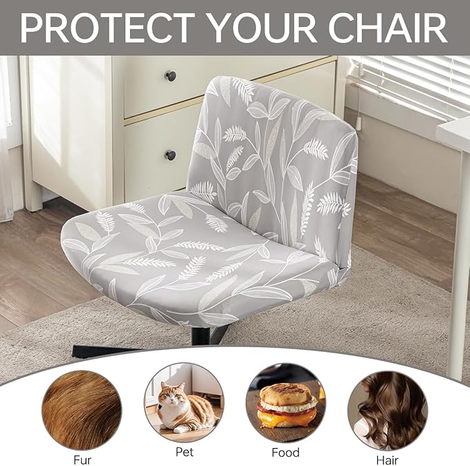 Armless Chair Slipcover Stretch Criss Cross Chair Cover, Mid Back Wide Seat Accent Chair Covers,Modern Vanity Chair Cover for Office Desk (Wheat)