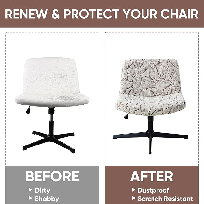 LavishCover Waterproof Palm Leaf Criss Cross Chair Cover, High-Stretch Flocked Fabric, Armless Office & Desk Chair Protector Against Stains and Wear(Khaki,Palm Leaf, Just The Cover,No Chair)