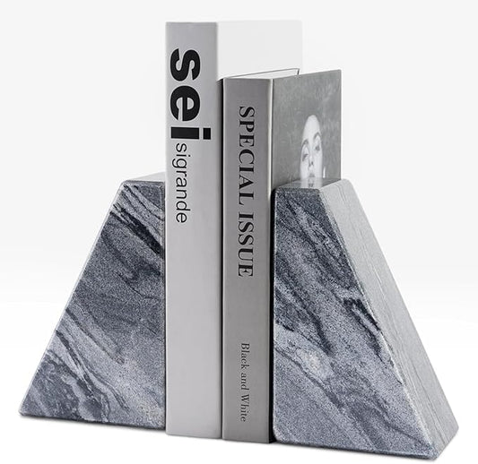 Karibiber Marble Bookends for Heavy Books, Decorative Book Ends for Shelves, Unique and Heavy-Duty Book Ends for Hardback Book & CDS, Stone Book Stopper, Modern Book Holder, Monte Grigi, Set of 2