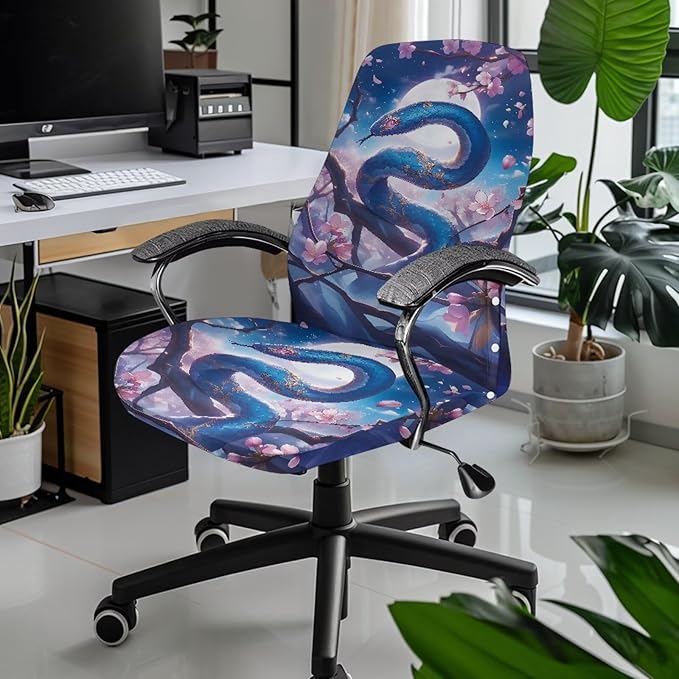 Talayituse Snake Cherry Blossom Print Office Chair Covers, Stretch Computer Chair Cover Universal Boss Chairs Covers Modern Simplism Style High Back Chairs Slipcover, Large