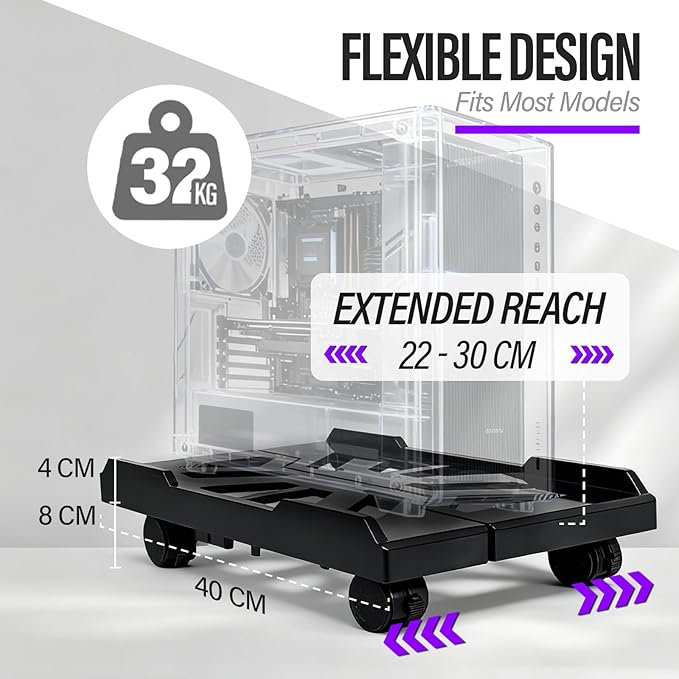Adjustable Computer Tower Stand with Locking Wheels | Mobile CPU Holder for Floor or Under Desk | Fits PC Towers 8.7"–11.8" Wide | Rolling Computer Case Stand for Home Office & Gaming