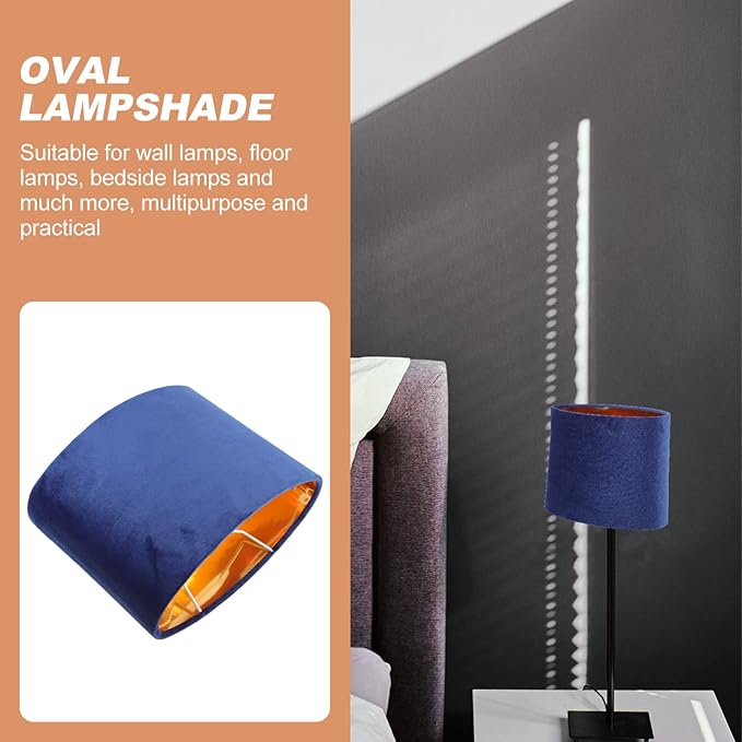 KALLORY Oval Lampshade 9X7X5 Inch Velvet Fabric with Gold Interior Clip-on Lamp Cover for Table Floor Wall Lamps Multipurpose Light Shade