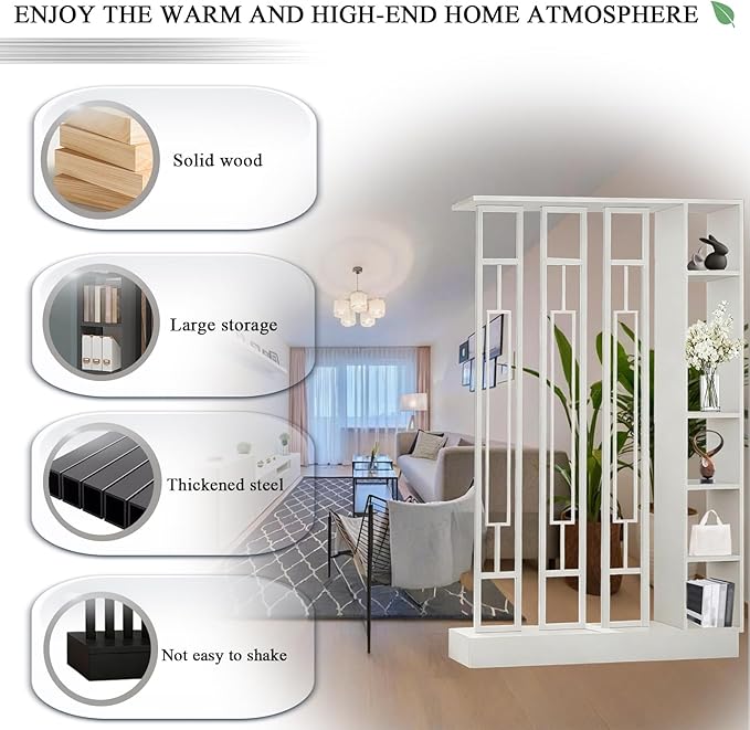 Wall Room Divider - Freestanding Wood Room Divider with Shelves, Wall Divider with Storage Cabinet, Easy Assembly Freestanding Decor for Bedroom, Office