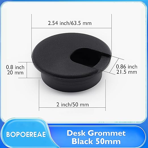 Desk Grommet 2" (50 mm), Desk Cord Hole Cover, Cable Grommet ABS Plastic, Desk Hole Grommet for Office and Home Table Cable, Detachable Cable Cord Organizer (Black 2 Pcs)