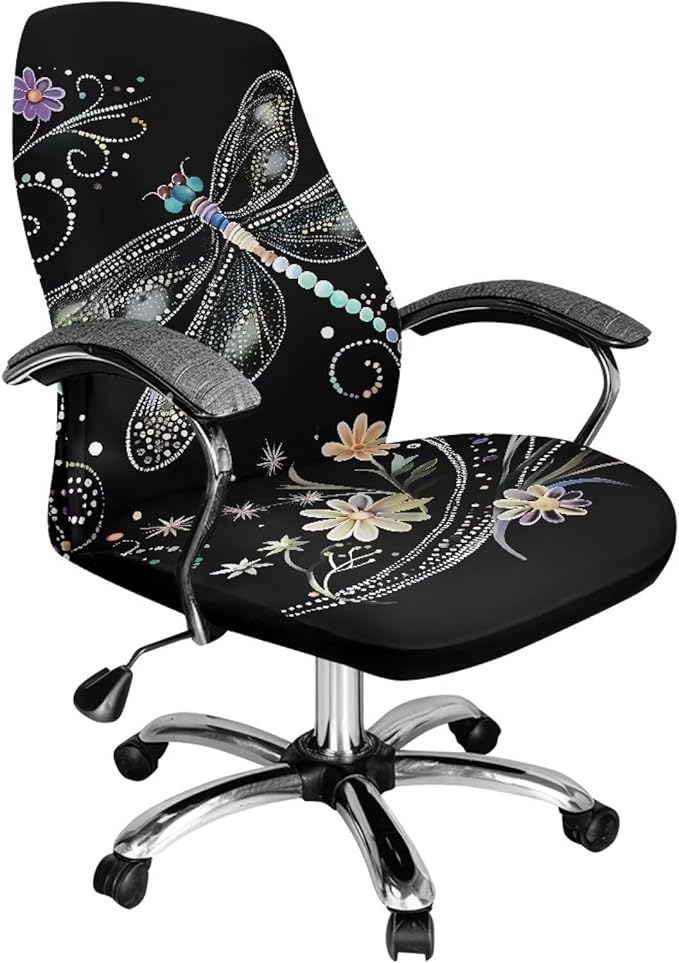 Talayituse Dragonfly Daisy Print Office Chair Cover Rolling Desk Chair Cover Gaming Chair Covers Stretch Washable Computer Chair Slipcovers for Swivel Chair Armchair Computer Boss Chair, S