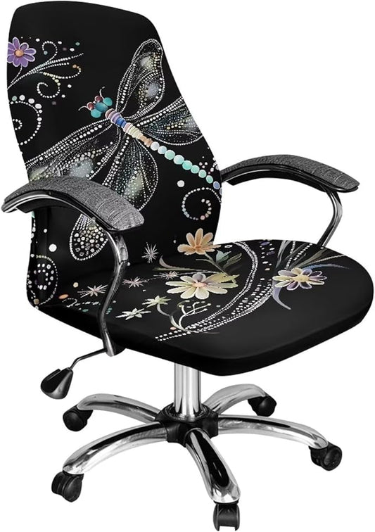 Talayituse Dragonfly Daisy Print Office Chair Cover Rolling Desk Chair Cover Gaming Chair Covers Stretch Washable Computer Chair Slipcovers for Swivel Chair Armchair Computer Boss Chair, S