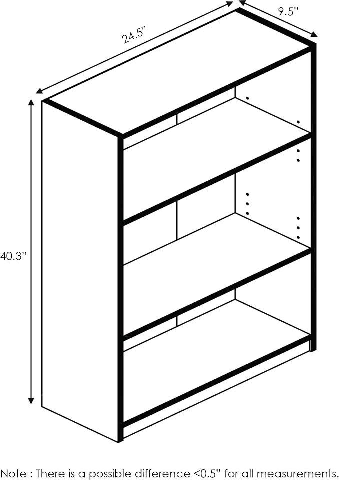 Furinno Jaya Book Shelf, 3-Tier Bookshelf, Standing Bookcase with Adjustable Shelves, 9.5 x 24.5 x 40.3, for Organization and Storage, for Living Room, Bedroom, Home Office, Grey Oak