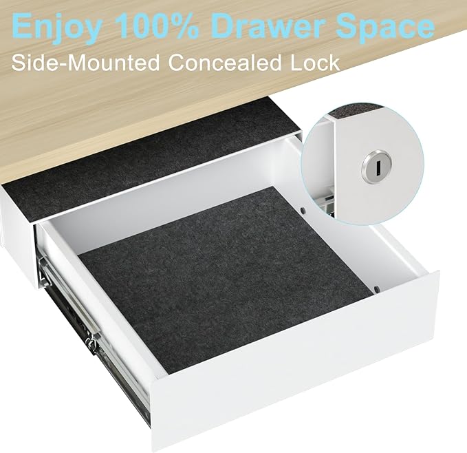 Under Desk Lockable Drawer, Heavy-Duty Pull-Out Storage Organizer with Full-Extension Ball-Bearing Slides, Carbon Steel Undermount Drawer for Home Office & Standing Desk, 13.8 Inch, White