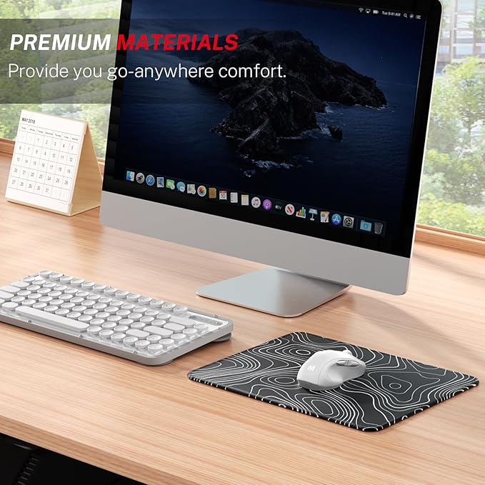 MROCO Mouse Pad [30% Larger] with Anti-Fray Stitched Edges, Premium-Textured Waterproof Surface, Non-Slip Rubber Base, Computer & Gaming Mouse Mat for Laptop, Office & Home, Black Topographic