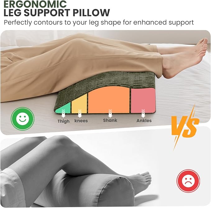 idee-home Recliner Leg Rest Cushion, Recliner Footrest Extender Pillow with Removable Corduroy Cover, Multi Purpose Ergonomic Foot Pillow Back & Lumbar Support Cushion for Bed Sofa Couch, Green