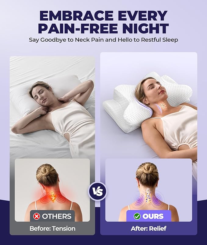 Emircey Clinical-Level Relief Cervical Neck Pillow for Sleeping, Orthopedic Contour Memory Foam Pillow for Side Sleepers,Cooling Reading Pillow Neck Relief, Ergonomic Back Stomach Sleepers,Light Grey