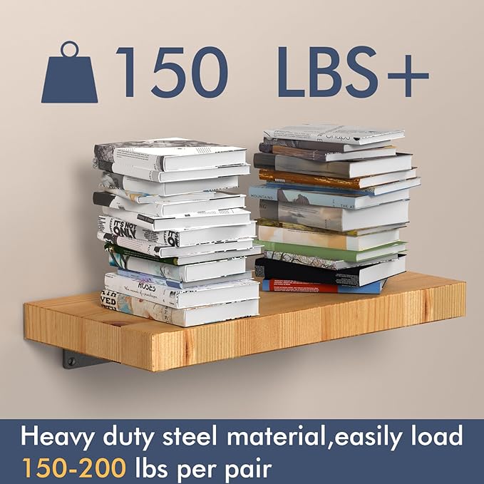 Starunder 12 Pack Floating Shelf Brackets, 10 Inch Heavy Duty Industrial Shelf Bracket, Black Metal L Brackets for Shelves Support DIY(1/5 Inch Thicked)