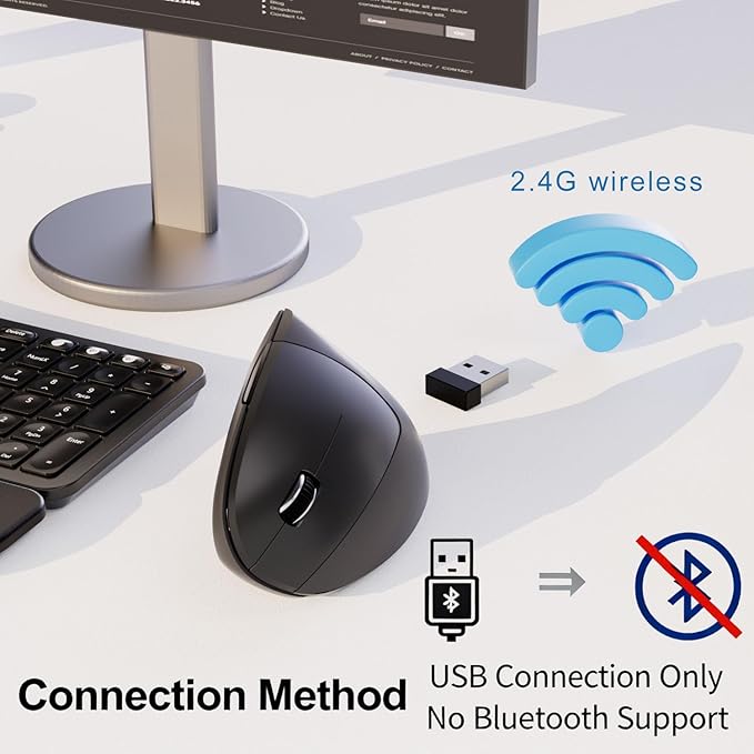 Left Handed Mouse,Left Handed Ergonomic Mouse, 2.4G USB Wireless Left Handed Vertical Mouse, Adjustable DPI(800/1200/1600),6 Buttons for PC,Mac,Laptop,Windows,Desktop – Black