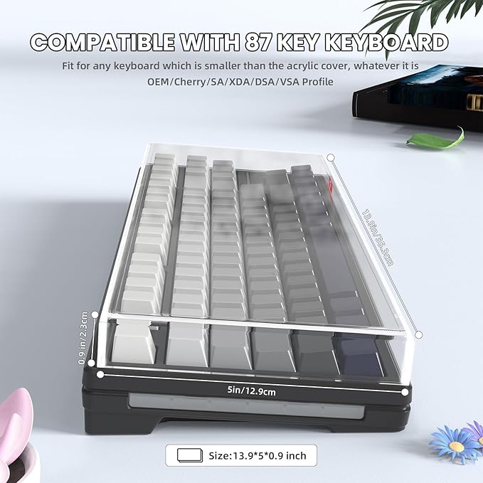 ZIYOU LANG KC03 Acrylic Clear Transparent Keyboard Cover(13.9 * 5 * 0.9’’) with Dustproof Waterproof Anti-hit Anti-cat Protective Case for 75% Layout 82Key 84Key 87Key Mechanical Gaming Keyboard