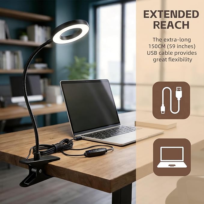 Clip on Light, LED Book Light for Reading in Bed, 48 LED Desk Lamp with Clamp, 3 Color Modes & 10 Brightness, 15" Flexible Gooseneck Reading Light for Bed Headboard, Dorm, Crafting, Home Office