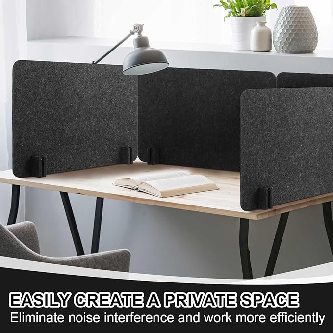 Fabbay 20 Pcs Acoustic Freestanding Desk Divider Desk Partition 16 x 24 Inch Table Freestanding Privacy Panel Visual Distraction and Noise Reducing for Office Classroom (Black Gray)