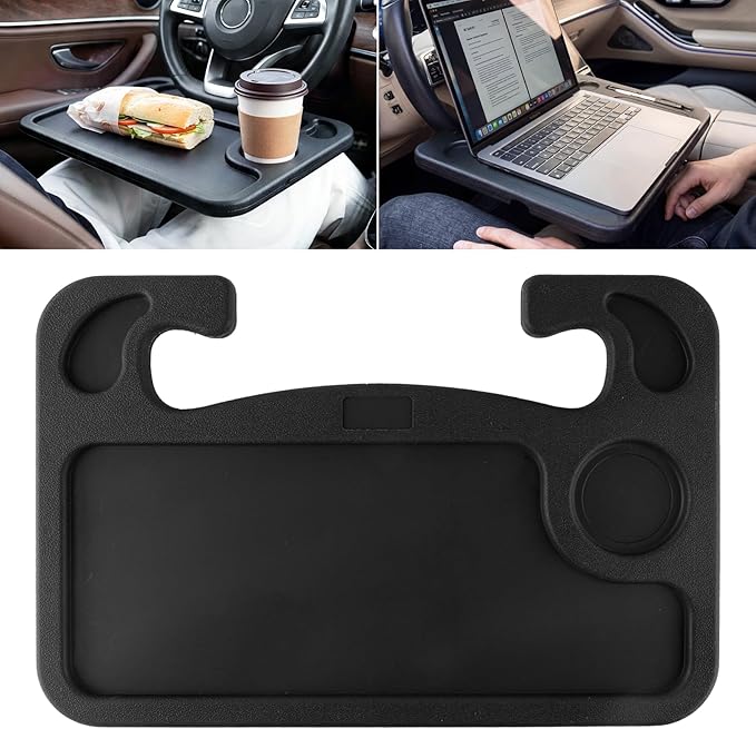 JUSTTOP Car Steering Wheel Desk for Laptop,Multipurpose Travel Car Accessories, Car Seat Stand Trays for Eating, Steering Wheel Overhead Table Console(Black)