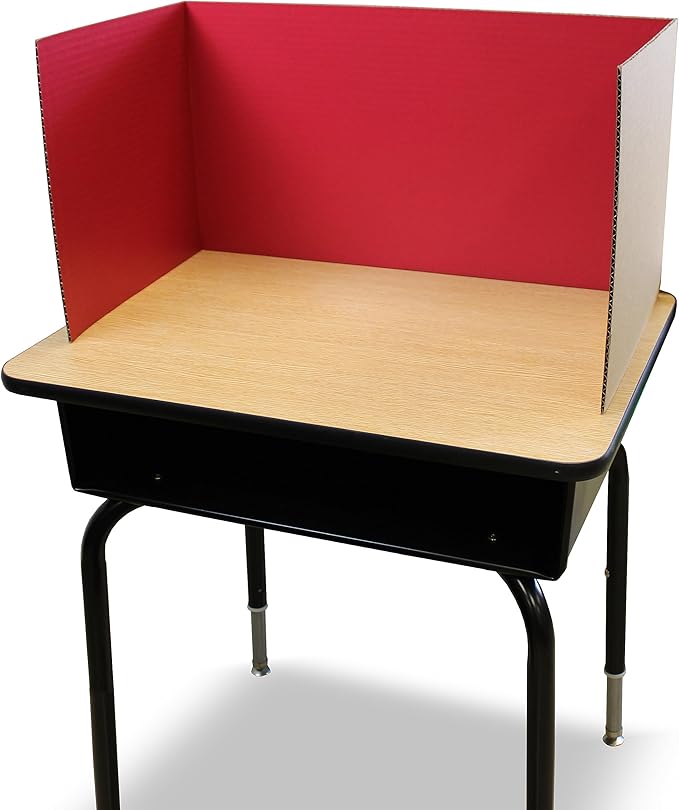 Flipside Products Assorted Color 12 Pack Study Carrel, 12”x48” Red, Green, Blue and Yellow Privacy Boards, Student Privacy and Focus Booth for The Classroom, Desk Divider Cubby for Tests, Made in USA