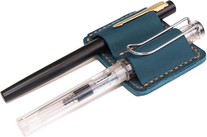 Handmade Leather Pen Holder Clip Notebook Pen Loop Stylish, notebook pen pencil holder clip and Practical Pen Organizer (Blue)