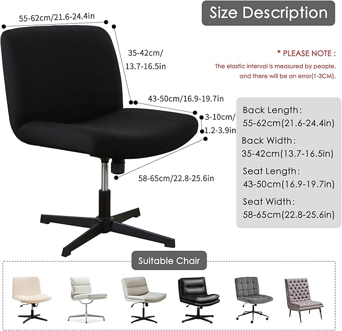 Black Criss Cross Chair Cover Waterproof Jacquard Wide Armless Vanity Chair Slipcover 1 Piece Washable