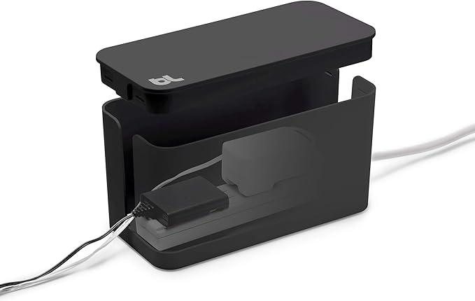 Bluelounge CableBox Mini Cable Management with Small Surge Protector, Black (CBM-BL)