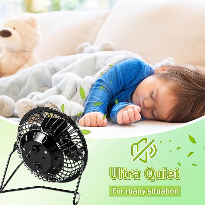 Glooglitter 8 Pcs 4" USB Small Fan Powerful Quiet 360° Adjustable Rotation Personal Metal Mini Desk Fan Summer Electric Ideal for Home Office Bedroom Desk Airflow Cooling, USB Powered Only(Black)