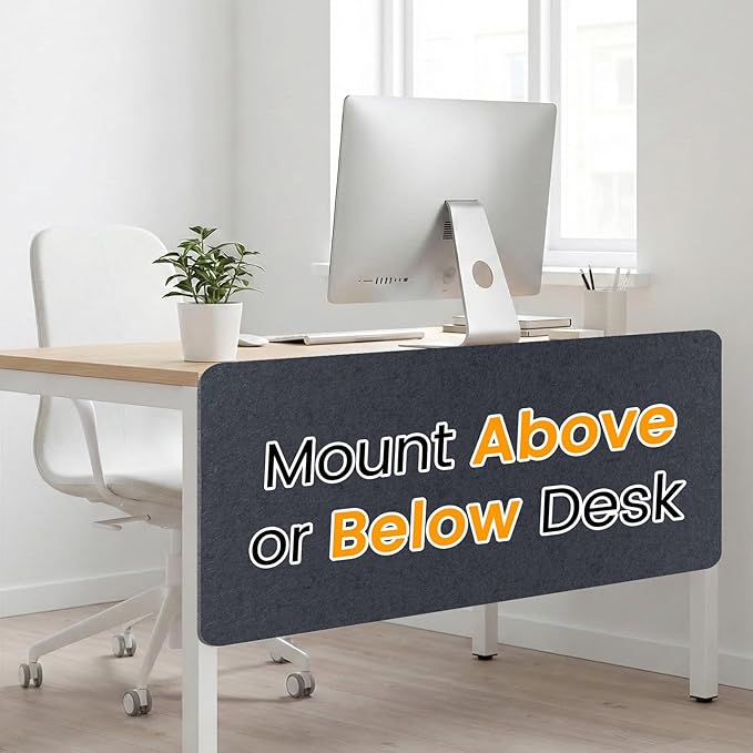 Desk Divider, Clamp On Felt Desk Privacy Panels, Acoustic Sound Absorbing Desk Partition for Office Desk, Reduce Distractions, Dark Gray, 1 Pack, 24 x 48 in