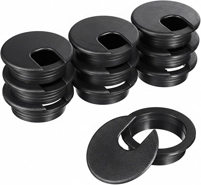 SATINIOR 10 Packs Desk Wire Cord Cable Grommets Cover Plastic PC Desk Cord Organizer Plastic Grommet Hole Cover for Arranging Managing and Hiding Office PC Desktop Cable(2 Inch, Black)