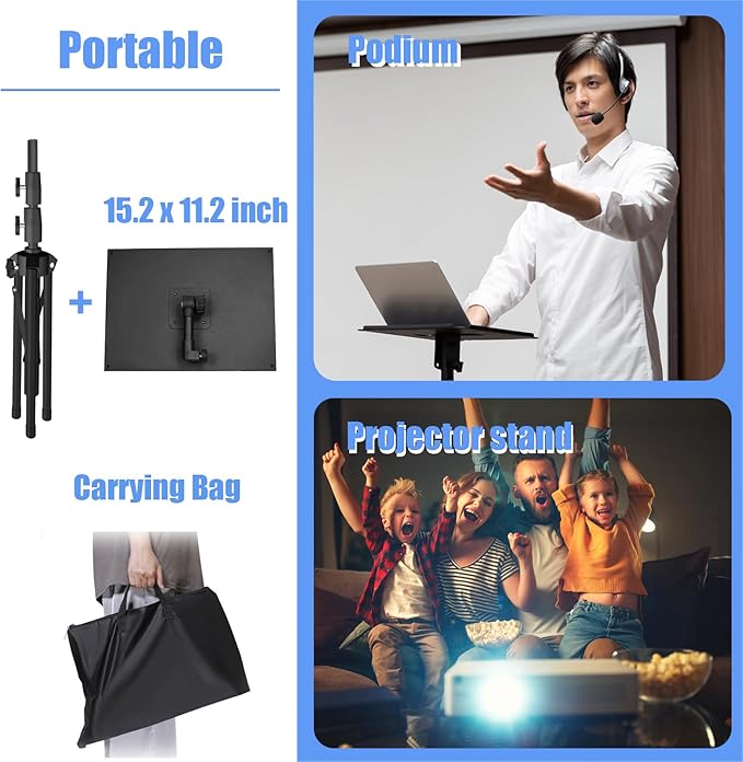 Kereal Laptop Projector Tripod Stand, Universal Portable Floor Holder Mount Stand for DJ Equipment,Office,Stage,Studio,Podium,Adjustable Height 25 to 50 Inch, with Tray and Gooseneck Phone Holder