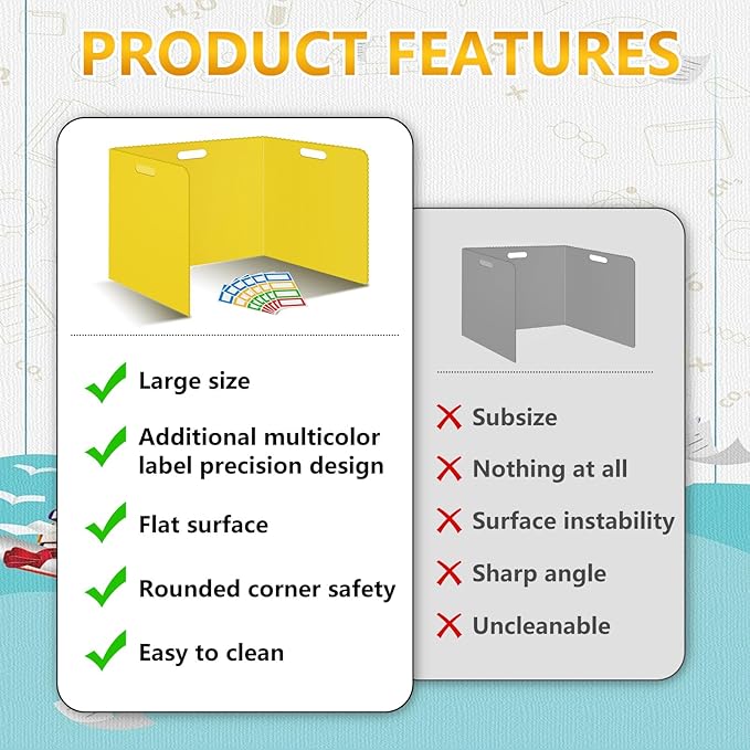 24 Pcs Desk Dividers for Students Classroom Plastic Privacy Folders Yellow Test Dividers for Students Desks Trifold Privacy Panel Partitions for School Teacher Supplies (24pcs Yellow)