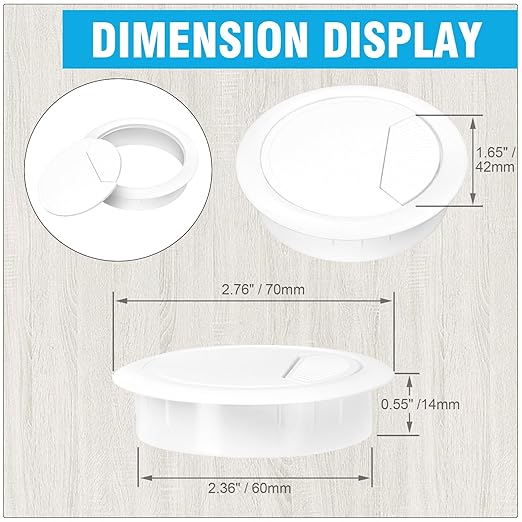 2-3/8" Spring Desk Grommet, JTemgle Plastic Cable Hole Cover Computer Table Cord Wire Organizer Caps Desktop Cord Management for Home Office TV Stands Tabletops - White, 10 Pcs