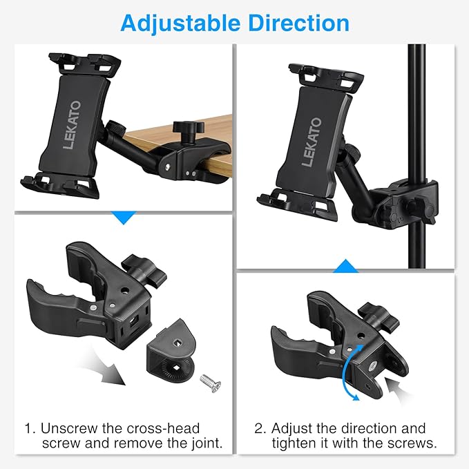 LEKATO Tablet Holder for Mic Stand, Adjustable Microphone Music Stand Phone Holder Mount, Compatible with iPad, iPhone, All 4.7-13.5 Inches Tablets & Smartphones