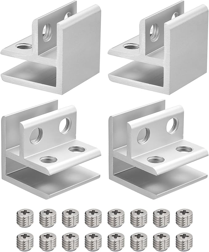 Uxcell 90 Degree Glass Clamp, 4pcs for 6-10mm Glass, Aluminum Alloy, Silver, Wall & Corner Mount