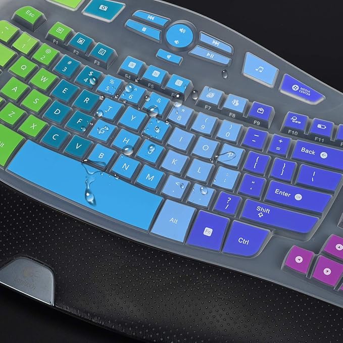 Keyboard Cover for Logitech K350 MK570 MK550 Wireless Wave Keyboard, K350 Wireless Wave Keyboard Accessories, Logitech K350 Keyboard Skin Protector - Rainbow