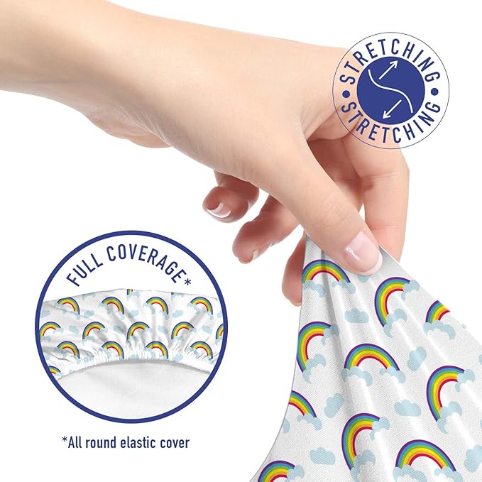 Ambesonne Rainbow Office Chair Slipcover, Rainbows Over Clouds Dreamy Sky Creative Joyful Playroom, Protective Stretch Decorative Fabric Cover, Standard Size, Blue Red Yellow