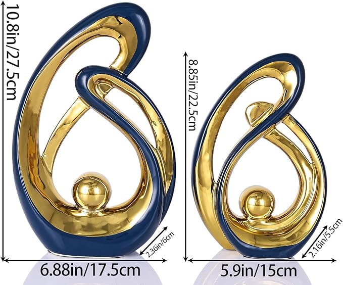 Navy Blue Home Decor Statue, Ceramic Jewelry Set of 2, Abstract Modern Art Statue Home Decor for Living Room Coffee Table Dining Table Bedroom Bookshelf Console Decor.