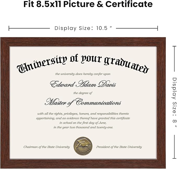 upsimples Certificate Frame with Clear Plexiglass, 8.5 by 11 Picture Diploma Document Degree Frames for Wall and Tabletop, Mahogany,1 Pack