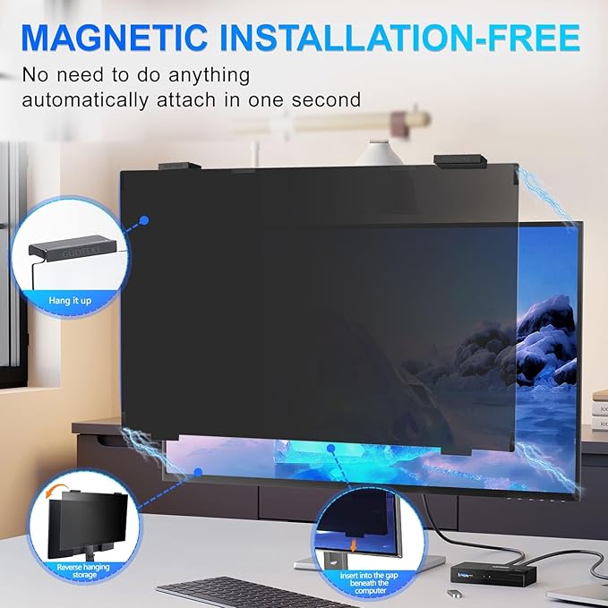 2Pack Magnetic 22 Inch Privacy Screen for Computer Monitor 16:10 Aspect Ratio, Hanging Removable Anti-Blue/Glare Protector Film, Anti Spy Desktop Security Private Filter 22in