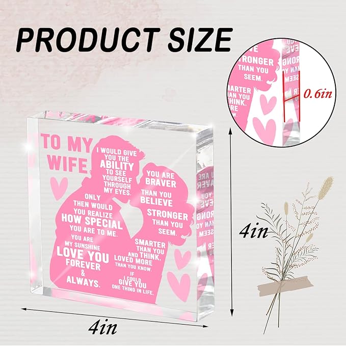 To My Wife Gift from Husband, Heartfelt Romantic Love Plaque, Anniversary and Valentine's Day Gift for Wife, Wedding Keepsake for Birthday, Christmas, Pink Acrylic Desk Decor, Valentine's Day decorations