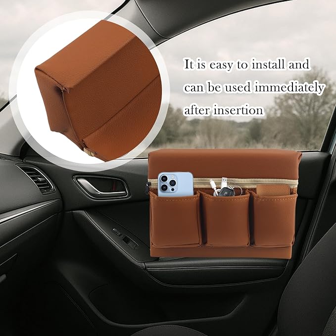 Car Armrest Storage Box for Window,Multi-Function Car Window Armrest Organizer with Multiple Storage Pockets,Arm Rest Organizer Cars Windows for Armrests and Increasing Storages (Brown)