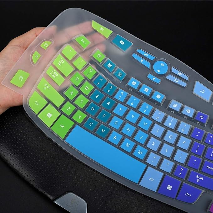 Keyboard Cover for Logitech K350 MK570 MK550 Wireless Wave Keyboard, K350 Wireless Wave Keyboard Accessories, Logitech K350 Keyboard Skin Protector - Rainbow