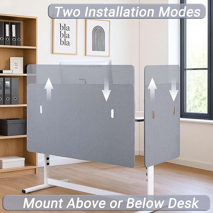 Vandebiao Clamp-On Desk Divider Privacy Panel - 20" x 24" Desktop Partition for Office & Home - Gray