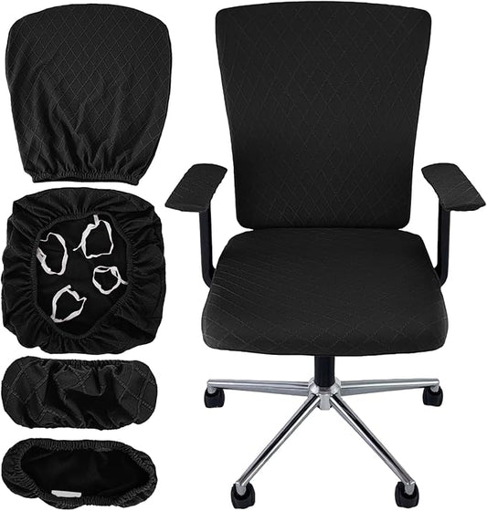 4 Pcs Office Chair Cover Set with 4 Extra Elastic Straps Universal Protective Office Chair Covers Stretchable Desk Chair Cover Office Armrest Cushion Backrest for Rotating Chair (Black)