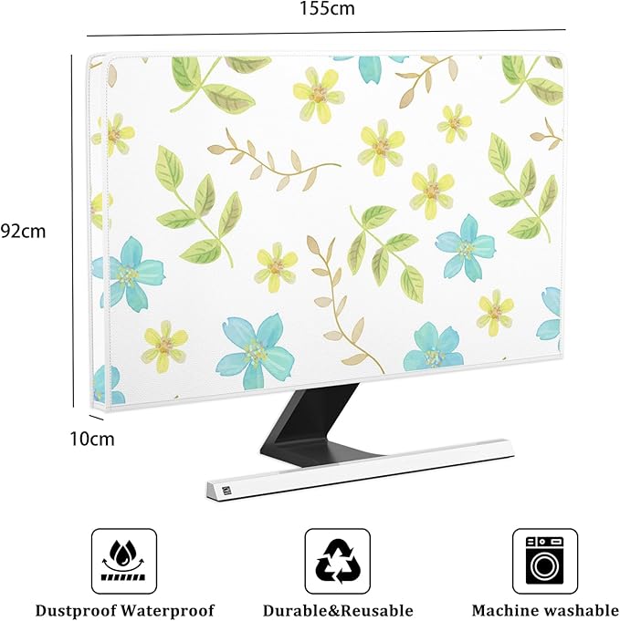 Colorful Flowers Plants Waterproof Screen TV Cover 65 Inch Spring Floral Full Body Cover for TVs Screen for LCD LED PC Desktop and Home Hanging TV Anti-Static Protective