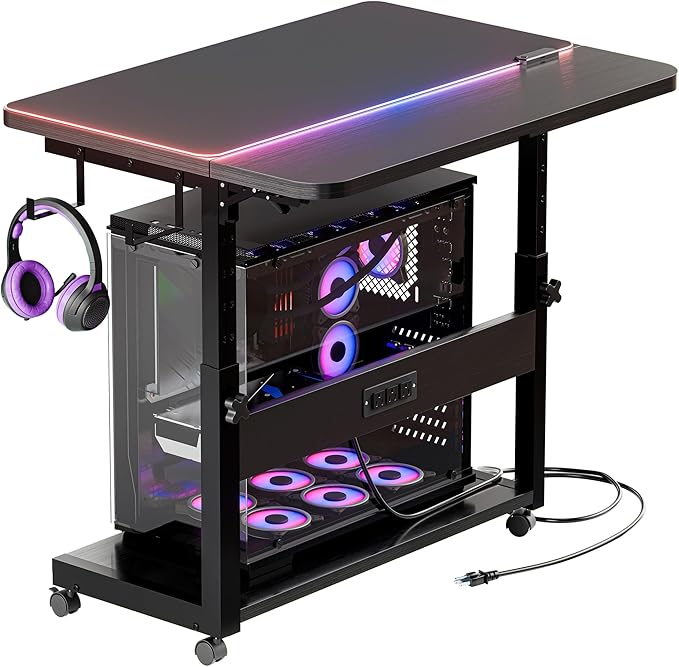 ZIFTY Large PC Tower Stand 31.5"L × 23.7"W, Adjustable Computer Stand CPU Holder Cart with Charging Station, Multi-Functional Folding Side Table for ATX Case Printer, Rolling Wheels for Home, Office