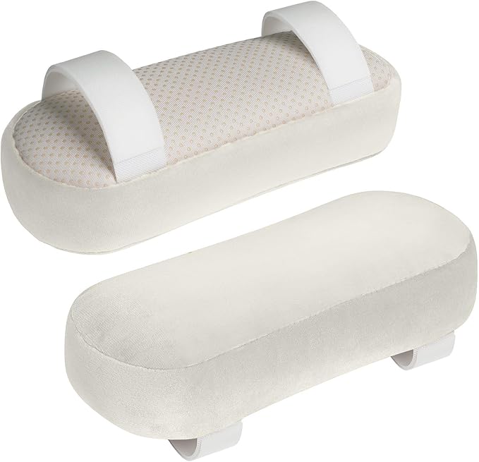 WdFour 2-Pack Non-Slip Armrest Pads for Office & Gaming Chairs - Ergonomic Forearm Support Pillow for Desk, Computer & Wheelchair, Pressure Relief Cushions (Ivory)